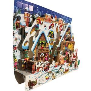 Vintage Cleo Christmas Pop Up Advent Calendar 3D Movable Santa Farm Children
